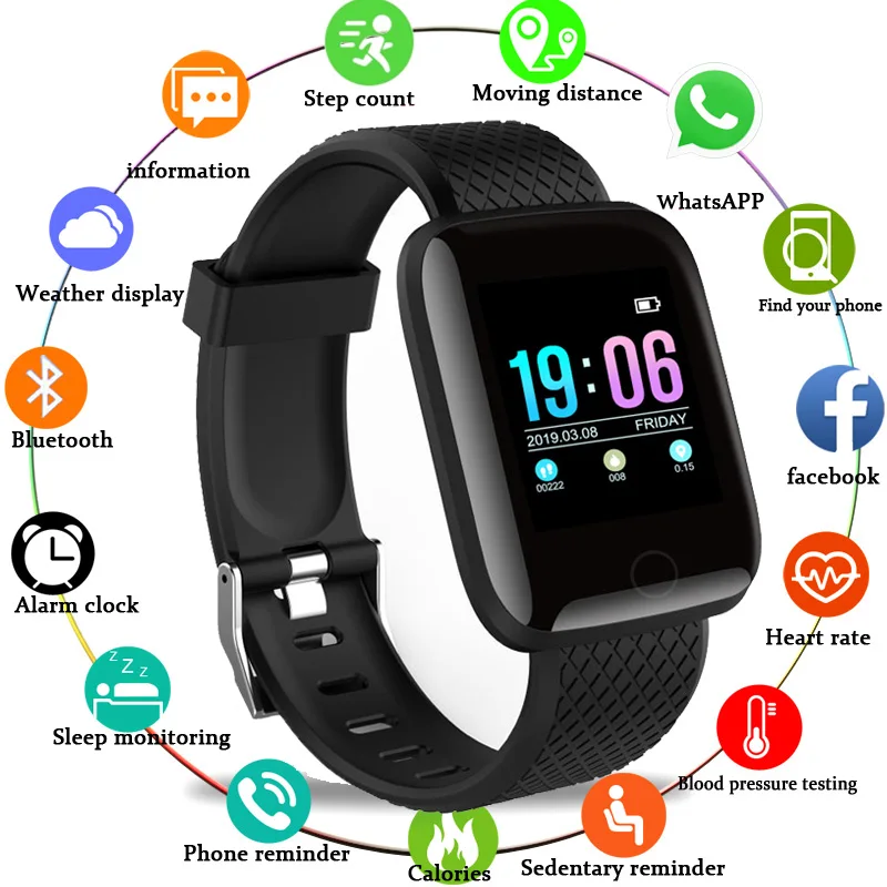Smart Watch Men Women Message Reminder Blood Pressure Connected Bluetooth Mobile