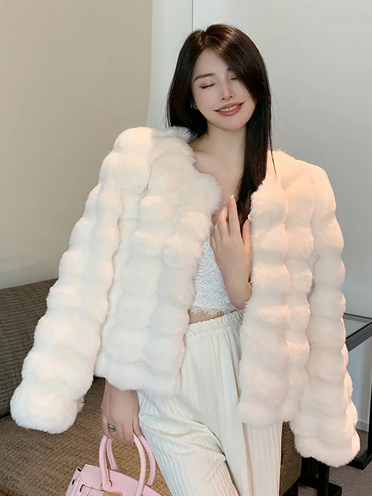 2023 Fashion Imitation Rabbit 'S Hair Coat Women Winter Warm Luxury Fur Jacket P