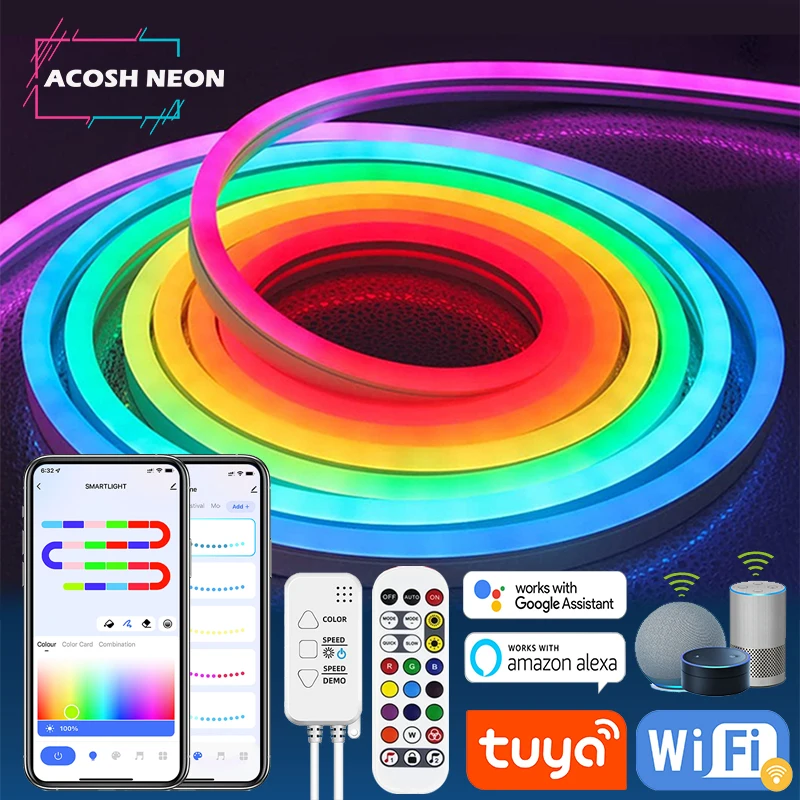 TUYA Neon LED Strip Lights 12-24V 84LEDs/M Silicone Neon Rope Light with Music S