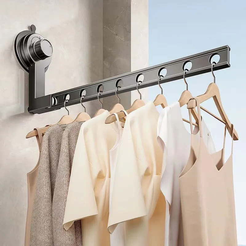 Suction Cup Folding Clothes Drying Rack for Balcony Without Punching Invisible R