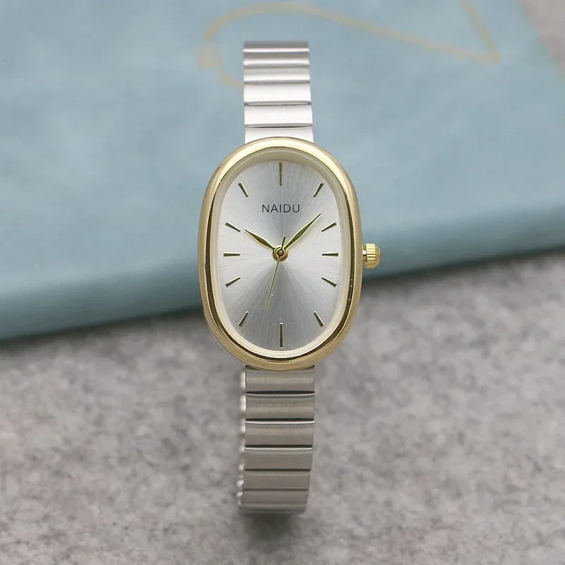 Oval Small Dial Women Quartz Watch Stainless Steel Bamboo Strap Girl Student Lei