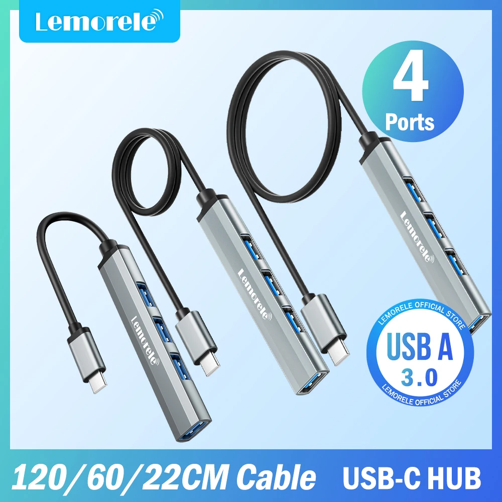 Lemorele USB C Hub USB Hub 3.0 long cable OTG 4 Port Type C HUB Multi Splitter A