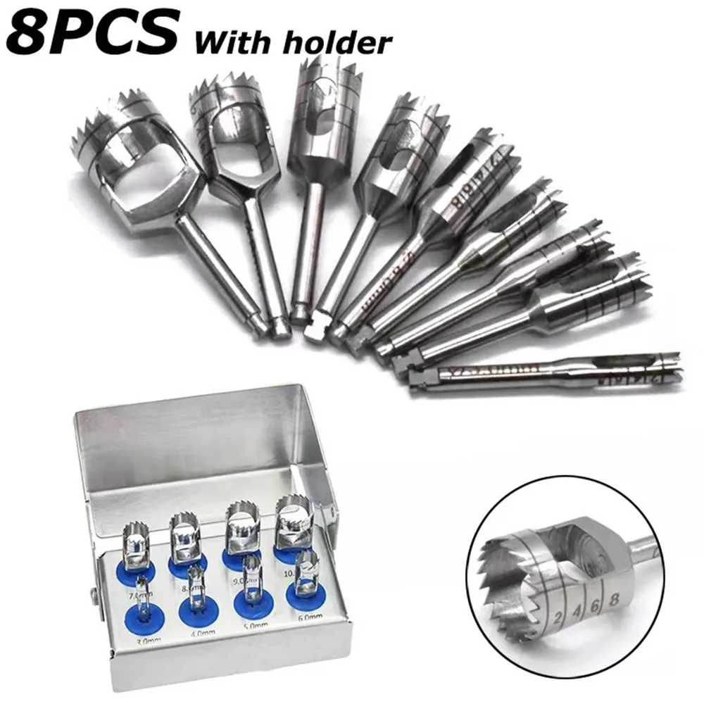 8Pcs Dental Implant Bone Trephine With Bur Disinfection Holder For Handpiece Sur