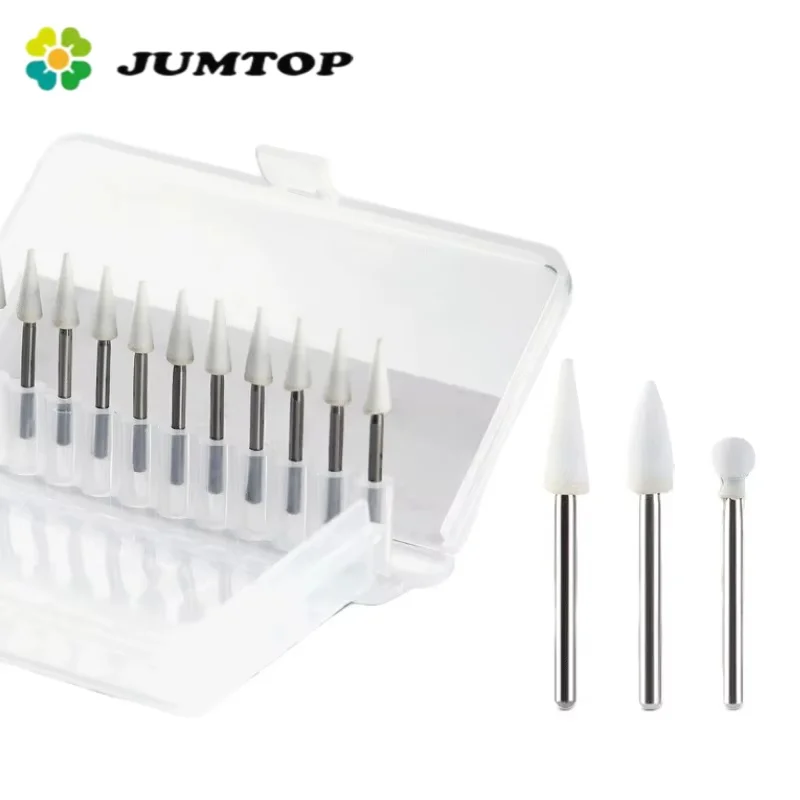 JUMTOP Dental White Stone Polishing 1.6mm FG Burs Cone/Flame/Round Shape Abrasio