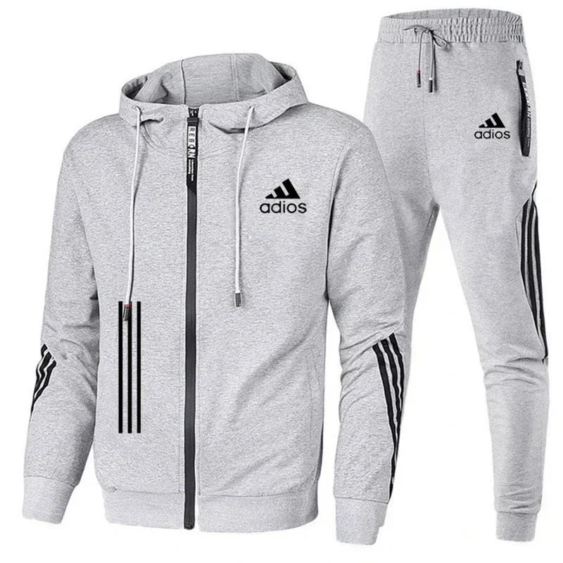 2024 Men's spring and autumn zipper hoodie + trousers 2-piece leisure fitness br