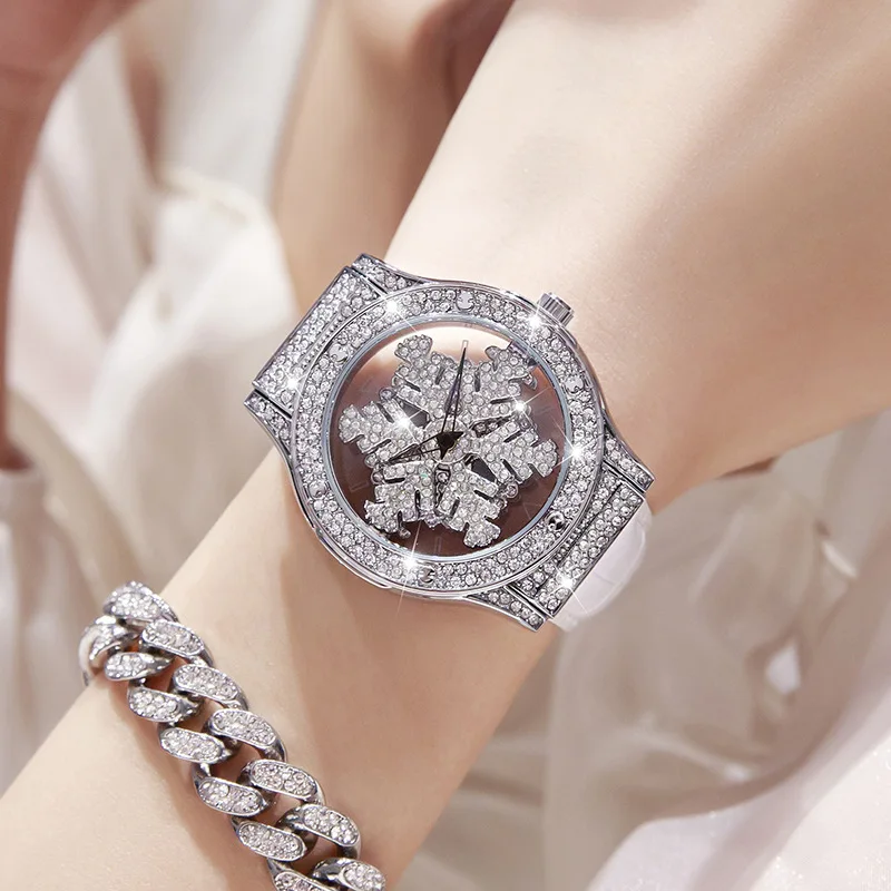 UTHAI L58 Watch For Women Light Luxury Leather Strap 360 Degrees Rotary Snowflak