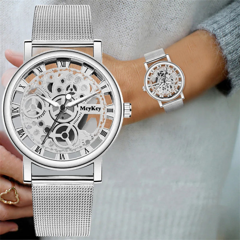 2024 New Fashion Women Gold Luxury Casual Quartz Watch Metal Mesh Stainless Stee
