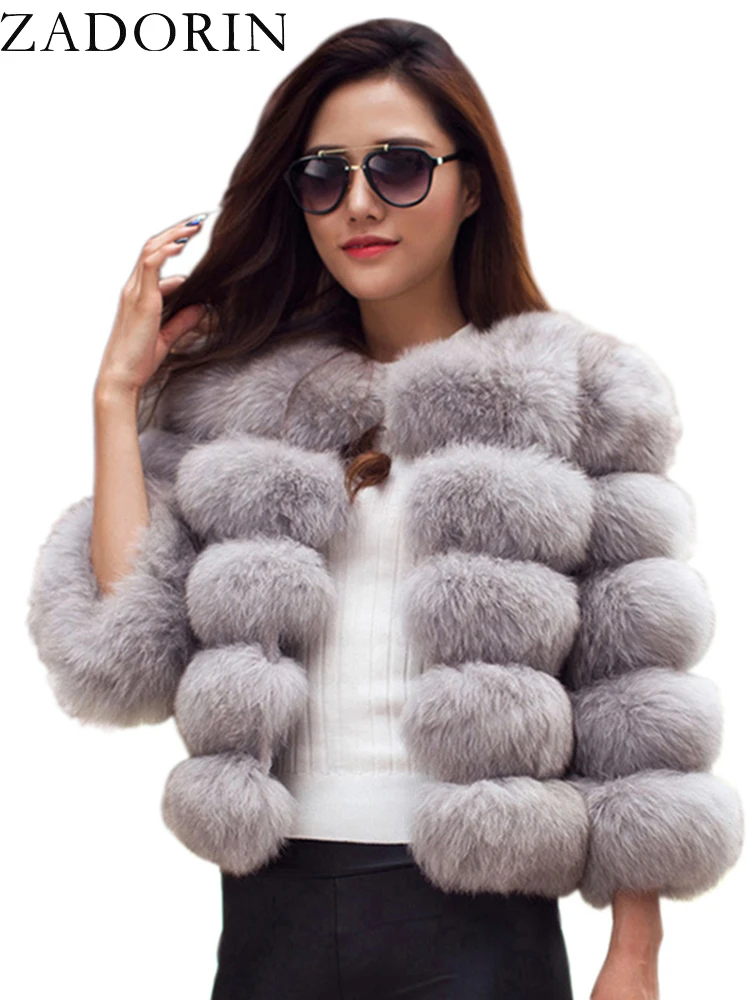 ZADORIN S-5XL Mink Coats Autumn Winter Fluffy Black Faux Fur Coat Women Elegant 